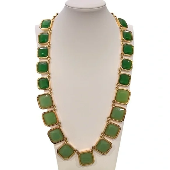 Kate Spade Frame of Mind Necklace Graduated Emerald Green 22-26” Long Party EUC - Picture 1 of 15